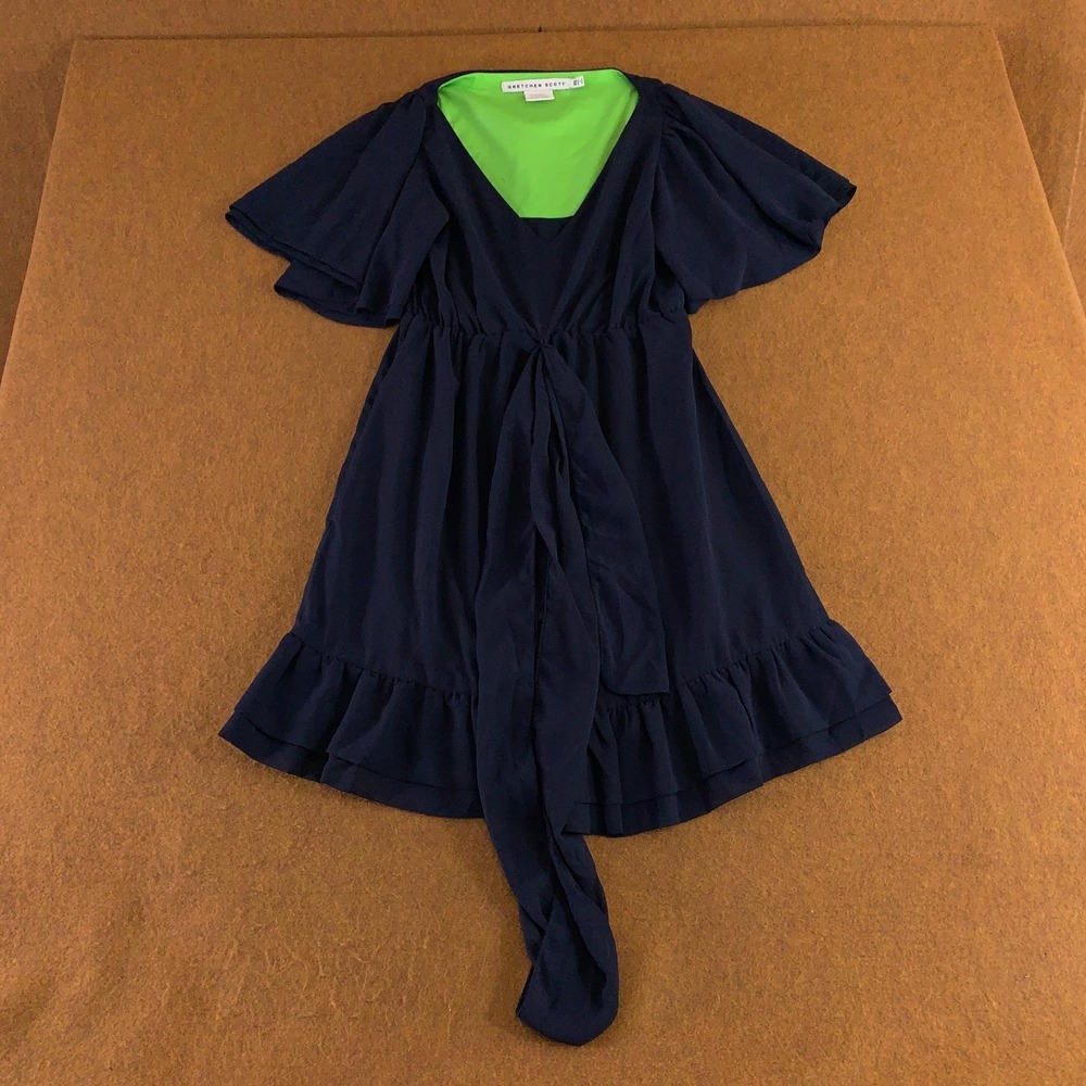 Gretchen Scott Womens Size XS Navy Short Sleeve V Neck Melody A Line Dress New